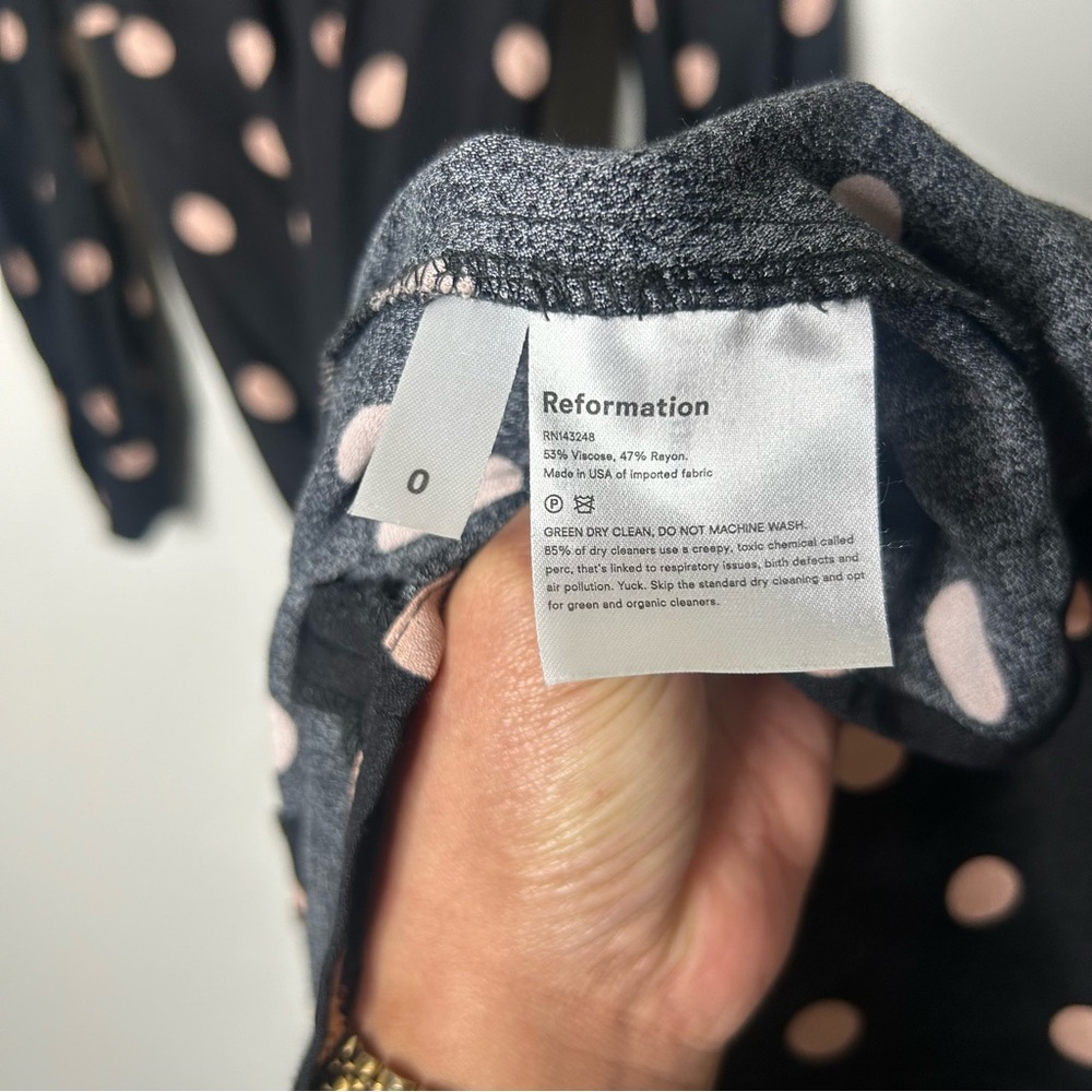 Reformation Black and Pink Polka Dot Long Sleeve Dress - Picture 6 of 9